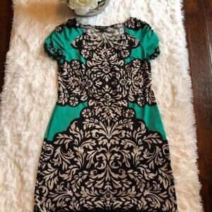 INC Green and Beige Pretty Floral Print Dress - Size M
